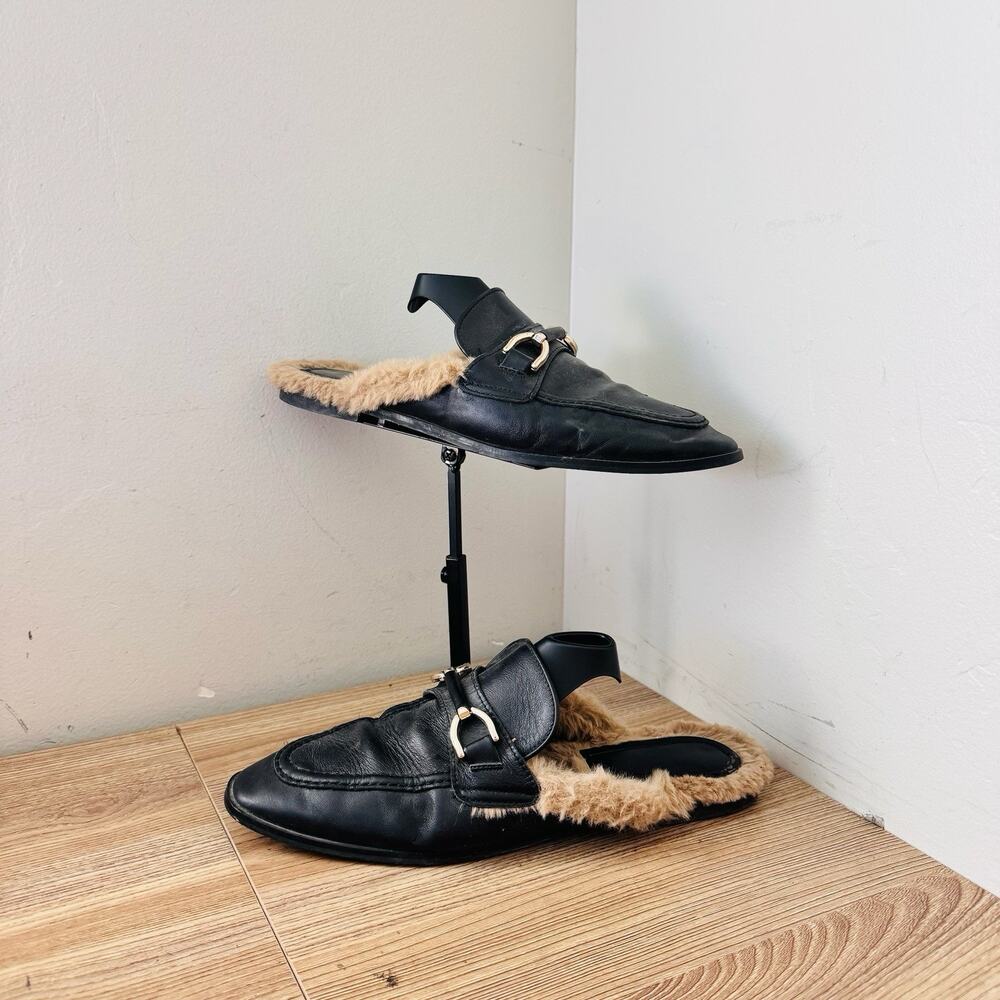 Zara Black Leather Fur Lined Mules Women’s Size 10